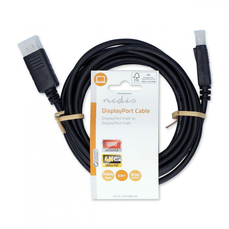 Nedis Displayport-kabel | DisplayPort Han | DisplayPort Han | 4K@60Hz | Gull belagt | 3.00 m | Rund | PVC | Sort | Label Nedis Displayport-kabel | DisplayPort Han | DisplayPort Han | 4K@60Hz | Gull belagt | 3.00 m | Rund | PVC | Sort | Label