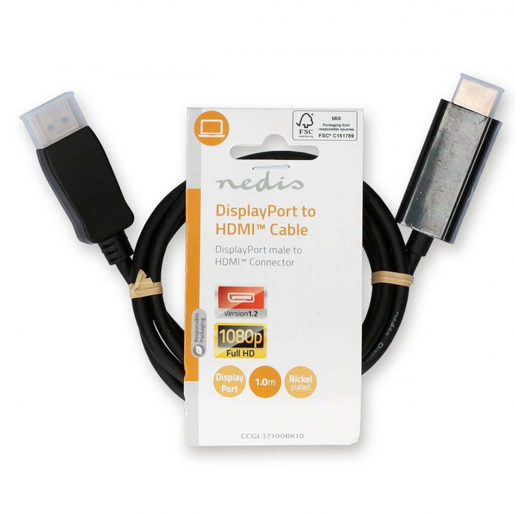 Nedis Displayport-kabel | DisplayPort Han | HDMI ™ -kontakt | 1080p | Nikkel belagt | 1.00 m | Rund | PVC | Sort | Label Nedis Displayport-kabel | DisplayPort Han | HDMI ™ -kontakt | 1080p | Nikkel belagt | 1.00 m | Rund | PVC | Sort | Label