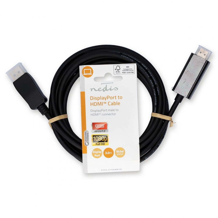 Nedis Displayport-kabel | DisplayPort Han | HDMI ™ -kontakt | 1080p | Nikkel belagt | 3.00 m | Rund | PVC | Sort | Label Nedis Displayport-kabel | DisplayPort Han | HDMI ™ -kontakt | 1080p | Nikkel belagt | 3.00 m | Rund | PVC | Sort | Label