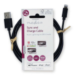 Nedis Lightning Kabel | USB 2.0 | Apple Lightning 8-Pinners | USB-A Han | 480 Mbps | Nikkel belagt | 2.00 m | Rund | PVC | Sort | Label Nedis Lightning Kabel | USB 2.0 | Apple Lightning 8-Pinners | USB-A Han | 480 Mbps | Nikkel belagt | 2.00 m | Rund | PVC | Sort | Label