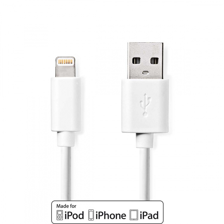 Nedis Lightning Kabel | USB 2.0 | Apple Lightning 8-Pinners | USB-A Han | 480 Mbps | Nikkel belagt | 1.00 m | Rund | PVC | Hvit | Label Nedis Lightning Kabel | USB 2.0 | Apple Lightning 8-Pinners | USB-A Han | 480 Mbps | Nikkel belagt | 1.00 m | Rund | PVC | Hvit | Label