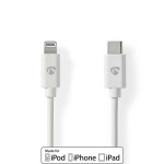 Nedis Lightning Kabel | USB 2.0 | Apple Lightning 8-Pinners | USB-C™ Hann | 480 Mbps | Nikkel belagt | 2.00 m | Rund | PVC | Hvit | Label