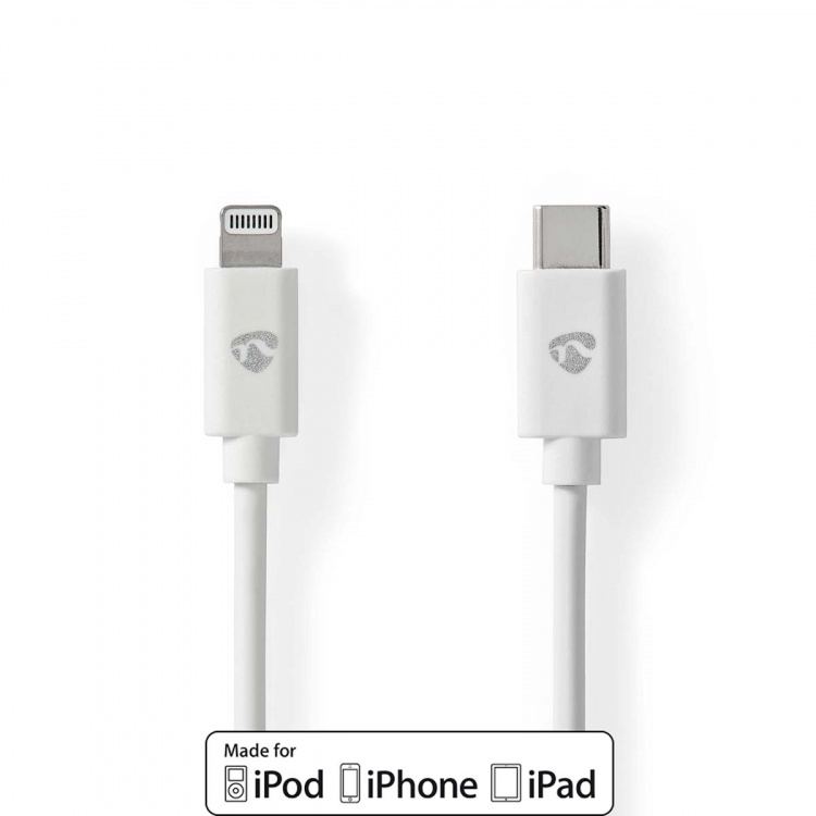 Nedis Lightning Kabel | USB 2.0 | Apple Lightning 8-Pinners | USB-C™ Hann | 480 Mbps | Nikkel belagt | 2.00 m | Rund | PVC | Hvit | Label