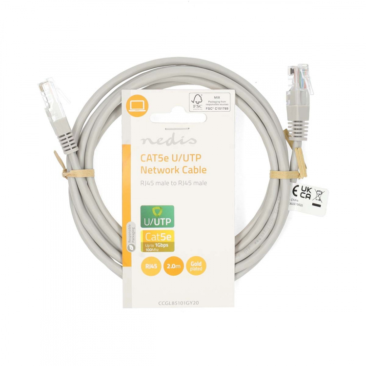 Nedis CAT5e nettverkskabel | U/UTP | RJ45 Han | RJ45 Han | 2.00 m | Rund | PVC | Grå | Label