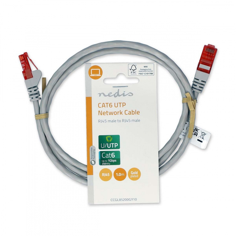 Nedis CAT6 Nettverkskabel | RJ45 Han | RJ45 Han | U/UTP | 1.00 m | Rund | PVC | Grå | Label