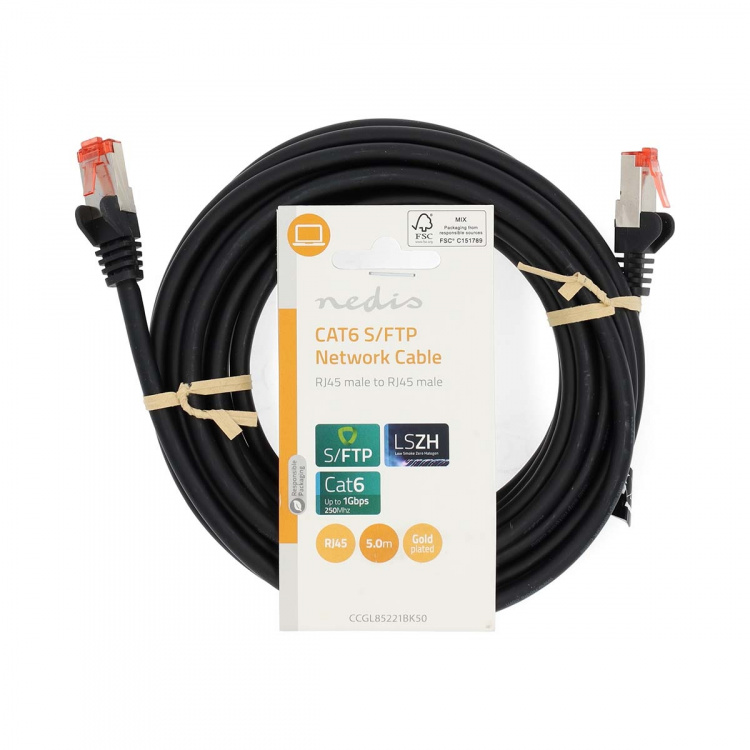 Nedis CAT6 Nettverkskabel | RJ45 Han | RJ45 Han | S/FTP | 5.00 m | Rund | LSZH | Sort | Label Nedis CAT6 Nettverkskabel | RJ45 Han | RJ45 Han | S/FTP | 5.00 m | Rund | LSZH | Sort | Label
