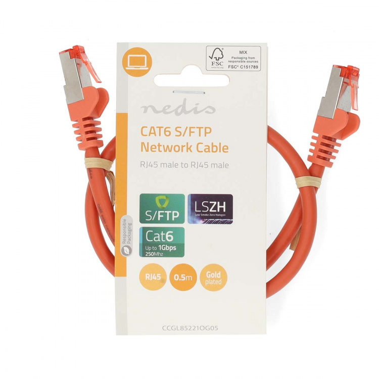 Nedis CAT6 Nettverkskabel | RJ45 Han | RJ45 Han | S/FTP | 0.50 m | Rund | LSZH | Oransje | Label Nedis CAT6 Nettverkskabel | RJ45 Han | RJ45 Han | S/FTP | 0.50 m | Rund | LSZH | Oransje | Label