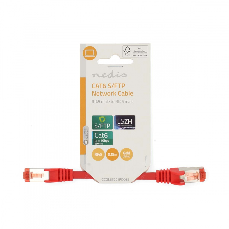 Nedis CAT6 Nettverkskabel | RJ45 Han | RJ45 Han | S/FTP | 0.15 m | Rund | LSZH | Rød | Label Nedis CAT6 Nettverkskabel | RJ45 Han | RJ45 Han | S/FTP | 0.15 m | Rund | LSZH | Rød | Label