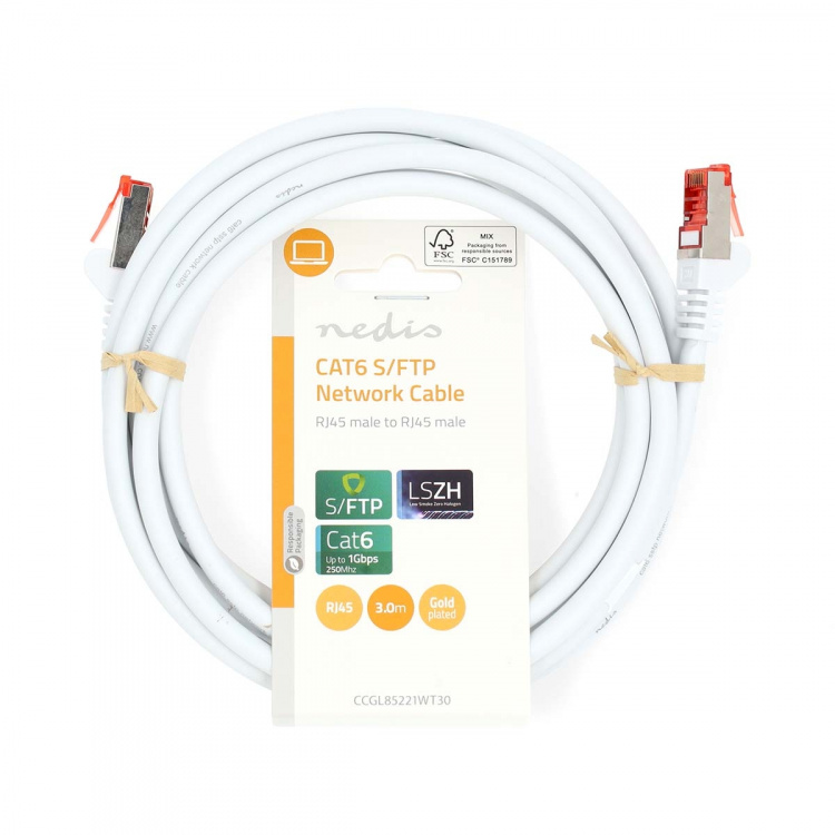 Nedis CAT6 Nettverkskabel | RJ45 Han | RJ45 Han | S/FTP | 3.00 m | Rund | LSZH | Hvit | Label
