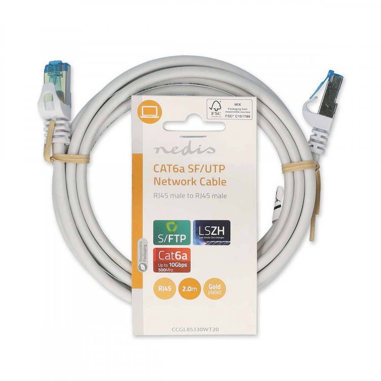 Nedis CAT6a nettverkskabel | S/FTP | RJ45 Han | RJ45 Han | 2.00 m | Snagless | Rund | LSZH | Hvit | Label Nedis CAT6a nettverkskabel | S/FTP | RJ45 Han | RJ45 Han | 2.00 m | Snagless | Rund | LSZH | Hvit | Label