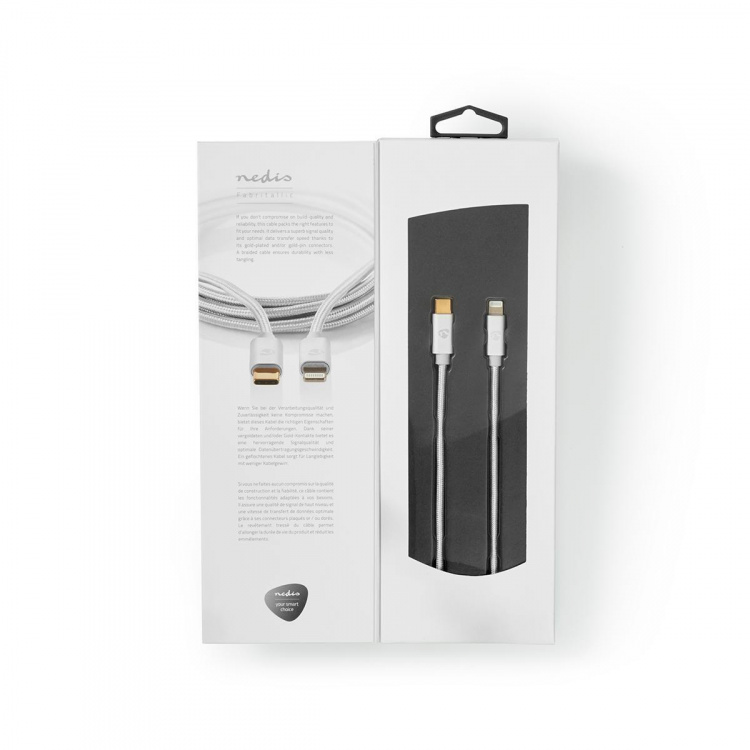 Nedis Lightning Kabel | USB 2.0 | USB-C™ Hann | Apple Lightning 8-Pinners | 480 Mbps | Gull belagt | 2.00 m | Rund | Flettet / Nylon | Aluminium | Deksel Vindusboks
