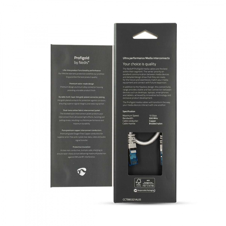 Nedis CAT6a nettverkskabel | S/FTP | RJ45 Han | RJ45 Han | 0.50 m | Snagless | Rund | Flettet / PVC | Sølv | Deksel Vindusboks Nedis CAT6a nettverkskabel | S/FTP | RJ45 Han | RJ45 Han | 0.50 m | Snagless | Rund | Flettet / PVC | Sølv | Deksel Vindusboks