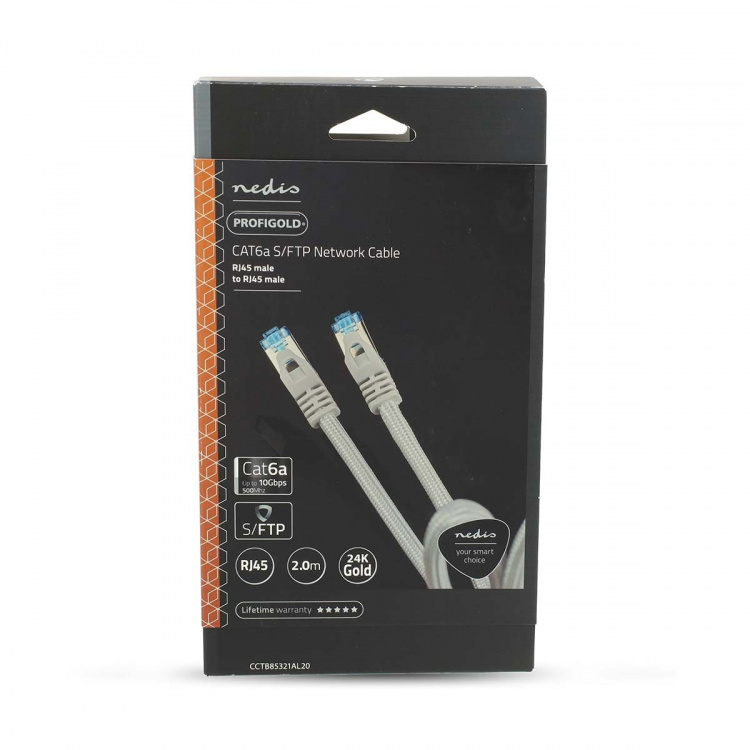 Nedis CAT6a nettverkskabel | S/FTP | RJ45 Han | RJ45 Han | 2.00 m | Snagless | Rund | Flettet / PVC | Sølv | Deksel Vindusboks Nedis CAT6a nettverkskabel | S/FTP | RJ45 Han | RJ45 Han | 2.00 m | Snagless | Rund | Flettet / PVC | Sølv | Deksel Vindusboks