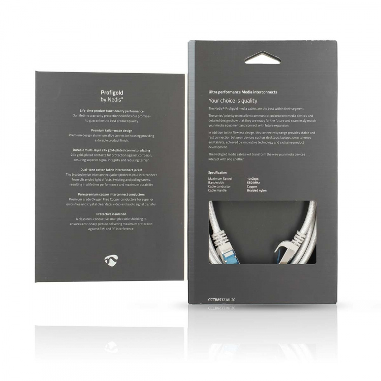 Nedis CAT6a nettverkskabel | S/FTP | RJ45 Han | RJ45 Han | 2.00 m | Snagless | Rund | Flettet / PVC | Sølv | Deksel Vindusboks Nedis CAT6a nettverkskabel | S/FTP | RJ45 Han | RJ45 Han | 2.00 m | Snagless | Rund | Flettet / PVC | Sølv | Deksel Vindusboks