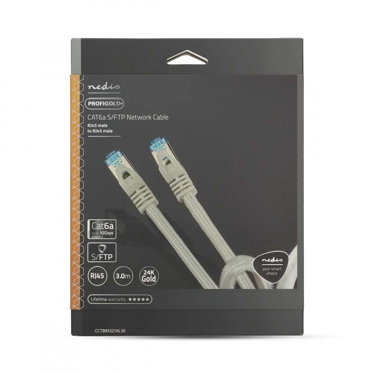 Nedis CAT6a nettverkskabel | S/FTP | RJ45 Han | RJ45 Han | 3.00 m | Snagless | Rund | Flettet / PVC | Sølv | Deksel Vindusboks