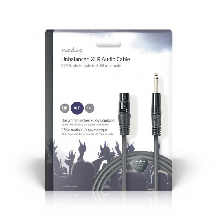 Nedis Ubalansert lydkabel | XLR 3-Pin Hun | 6.35 mm Han | Nikkel belagt | 10.0 m | Rund | PVC | Mørk Grå | Gaveeske