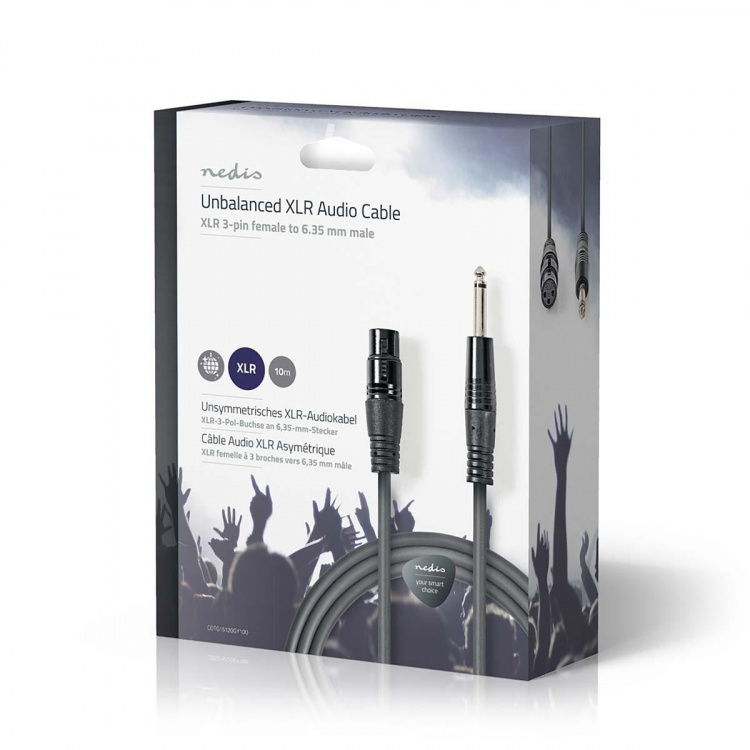 Nedis Ubalansert lydkabel | XLR 3-Pin Hun | 6.35 mm Han | Nikkel belagt | 10.0 m | Rund | PVC | Mørk Grå | Gaveeske