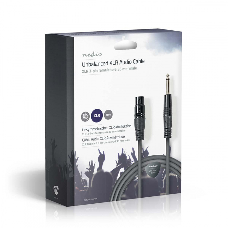 Nedis Ubalansert lydkabel | XLR 3-Pin Hun | 6.35 mm Han | Nikkel belagt | 10.0 m | Rund | PVC | Mørk Grå | Gaveeske