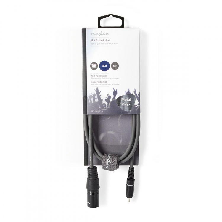 Nedis Ubalansert lydkabel | XLR 3-Pin Han | RCA Han | Nikkel belagt | 1.50 m | Rund | PVC | Mørk Grå | Pappetui