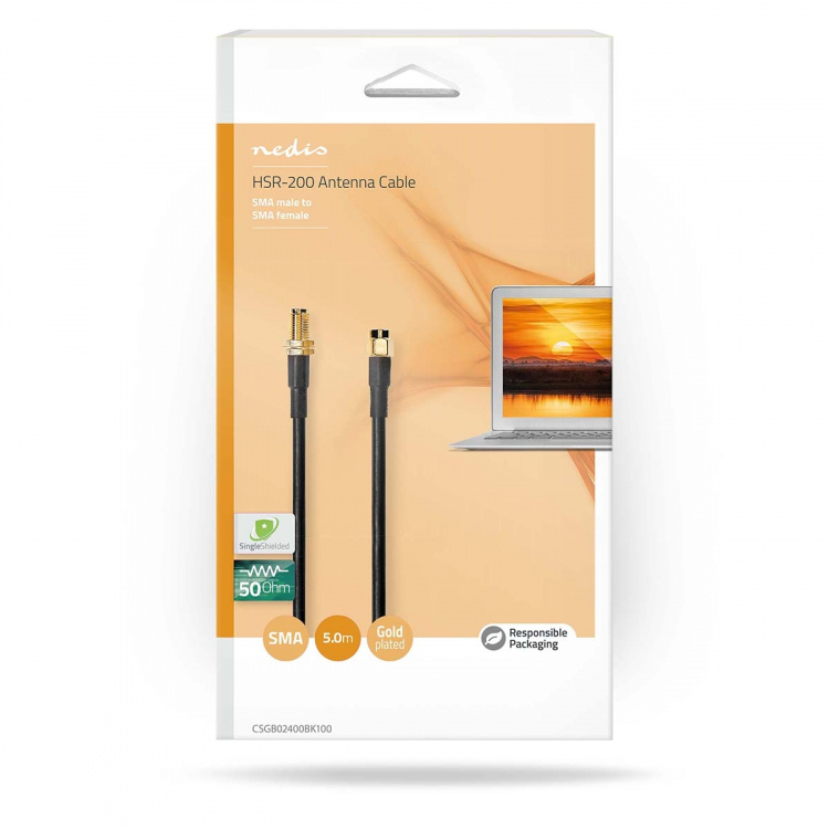 Nedis Antennekabel | SMA Han | SMA Hun | Gull belagt | 50 Ohm | Dobbelt skjermet | 10.0 m | Rund | PVC | Sort | Boks