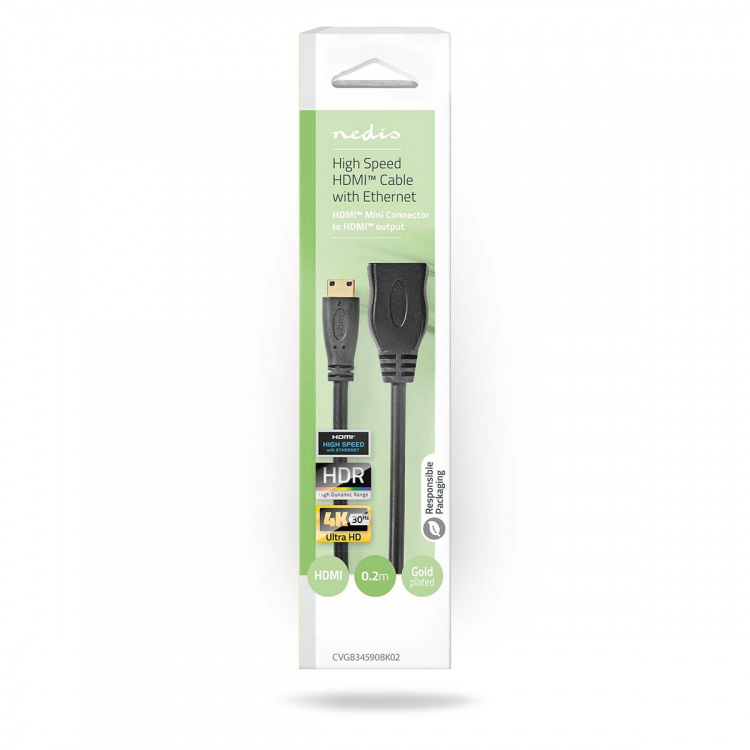 Nedis High Speed ​​HDMI ™ kabel med Ethernet | HDMI ™ minikontakt | HDMI™ Output | 4K@30Hz | 10.2 Gbps | 0.20 m | Rund | PVC | Sort | Boks