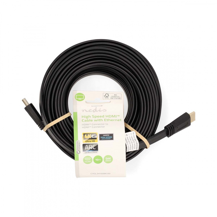 Nedis High Speed ​​HDMI ™ kabel med Ethernet | HDMI ™ -kontakt | HDMI ™ -kontakt | 4K@30Hz | 10.2 Gbps | 10.0 m | Flatt | PVC | Sort | Label