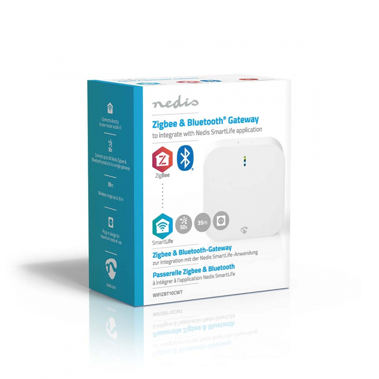Nedis SmartLife Gateway | Bluetooth® / Zigbee 3.0 | 50 Enheter | Nettstrøm drevet | Android™ / IOS | Hvit