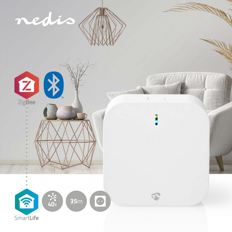 Nedis SmartLife Gateway | Bluetooth® / Zigbee 3.0 | 50 Enheter | Nettstrøm drevet | Android™ / IOS | Hvit