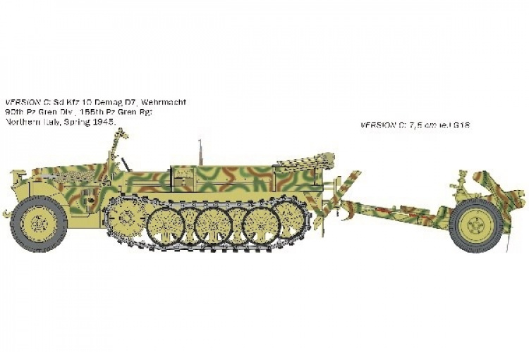 Italeri 1:35 Kfz. 10 DEMAG D7 med 7,5 cm Le. IG 18 + mannskap Italeri 1:35 Kfz. 10 DEMAG D7 med 7,5 cm Le. IG 18 + mannskap