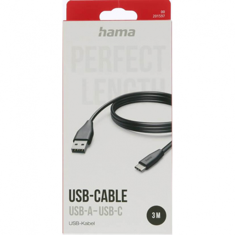 Hama Ladekabel USB-A til USB-C Svart 3.0m Hama Ladekabel USB-A til USB-C Svart 3.0m
