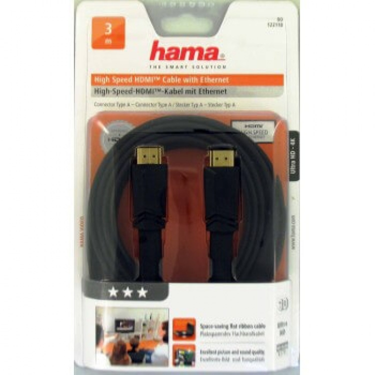 Hama HDMI kabel ethernet 3m svart flat TL