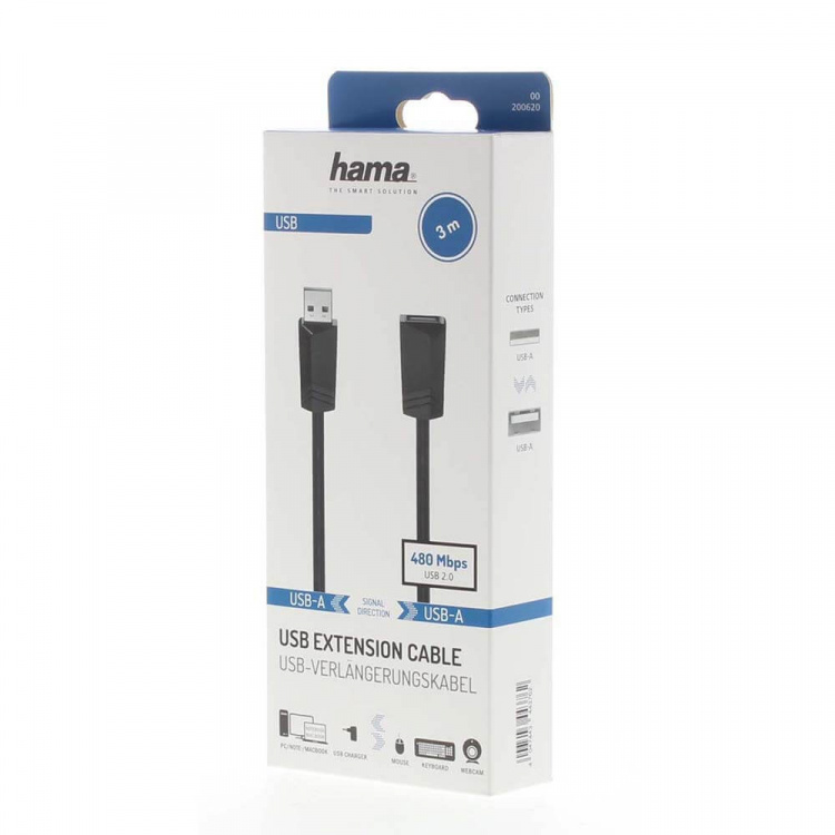 Hama USB Forlengelseskabel 480 Mbit/s 3,0m Svart Hama USB Forlengelseskabel 480 Mbit/s 3,0m Svart