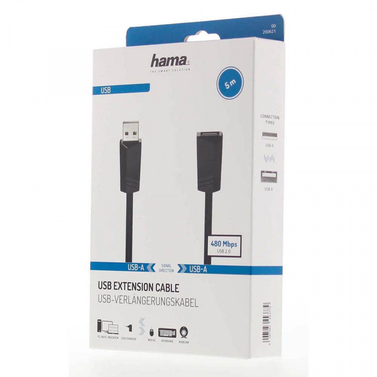 Hama USB Forlengelseskabel 480 Mbit/s 5,0m Svart Hama USB Forlengelseskabel 480 Mbit/s 5,0m Svart