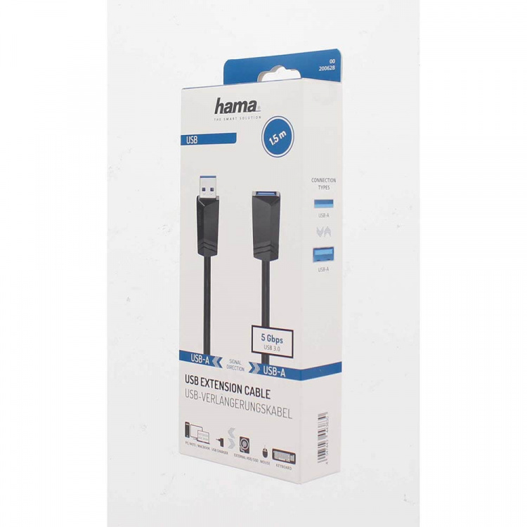 Hama Kabel USB-forlenger 3.0 5 Gbit/s 1.5m Svart Hama Kabel USB-forlenger 3.0 5 Gbit/s 1.5m Svart
