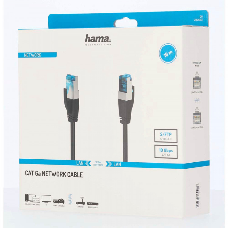 Hama Nettverkskabel CAT6a S/FTP 10m Svart Hama Nettverkskabel CAT6a S/FTP 10m Svart