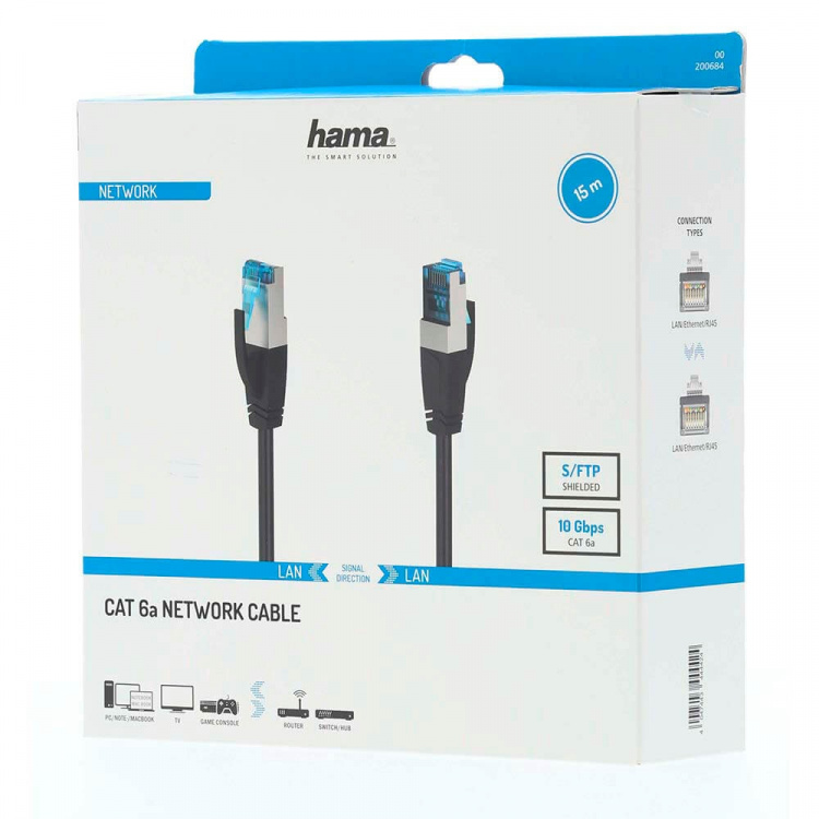 Hama Nettverkskabel CAT6a S/FTP 15m Svart Hama Nettverkskabel CAT6a S/FTP 15m Svart