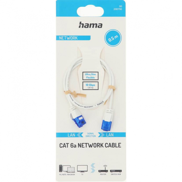 Hama Cable Network CAT6a Slim U/UTP 0.50m White