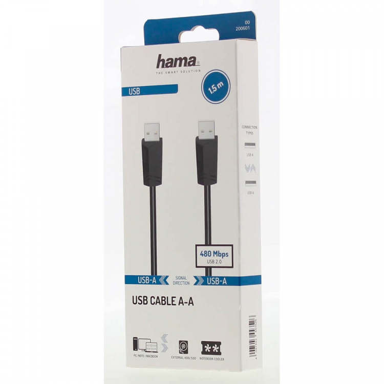 Hama Kabel USB A-A Svart 1.5m Hama Kabel USB A-A Svart 1.5m