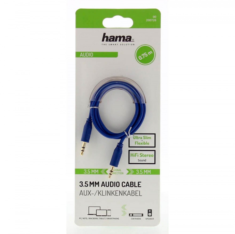 Hama Lydkabel Flexi-Slim 3,5mm-3,5mm Gull Blå 0,75m Hama Lydkabel Flexi-Slim 3,5mm-3,5mm Gull Blå 0,75m