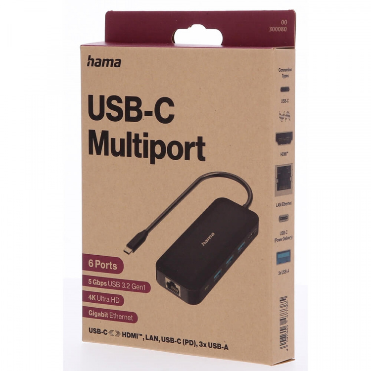 Hama USB-C Hub Multi 6x Porter USB-A USB-C HDMI LAN