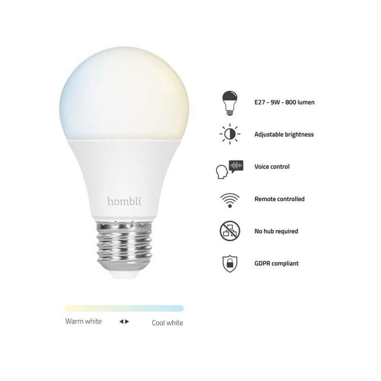 Hombli Smartlampe E27 9W Promo 2-pakning CCT