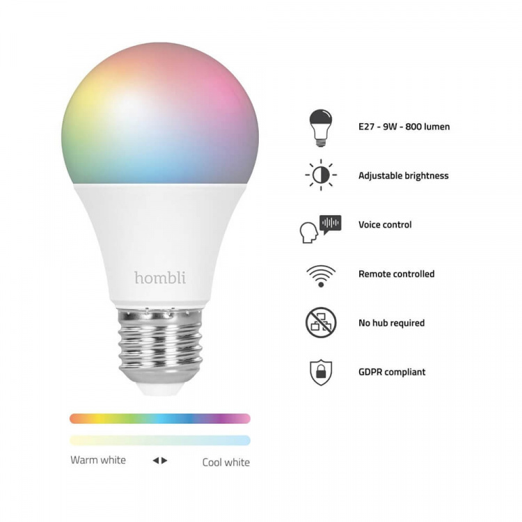 Hombli Smart lampe E27 9W RGB Promo 2-pakning CCT Hombli Smart lampe E27 9W RGB Promo 2-pakning CCT