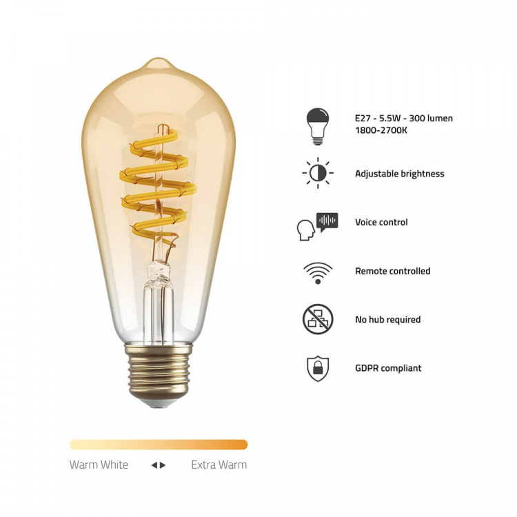 Hombli Smart lampe Filament E27 ST64-Amber CCT Hombli Smart lampe Filament E27 ST64-Amber CCT
