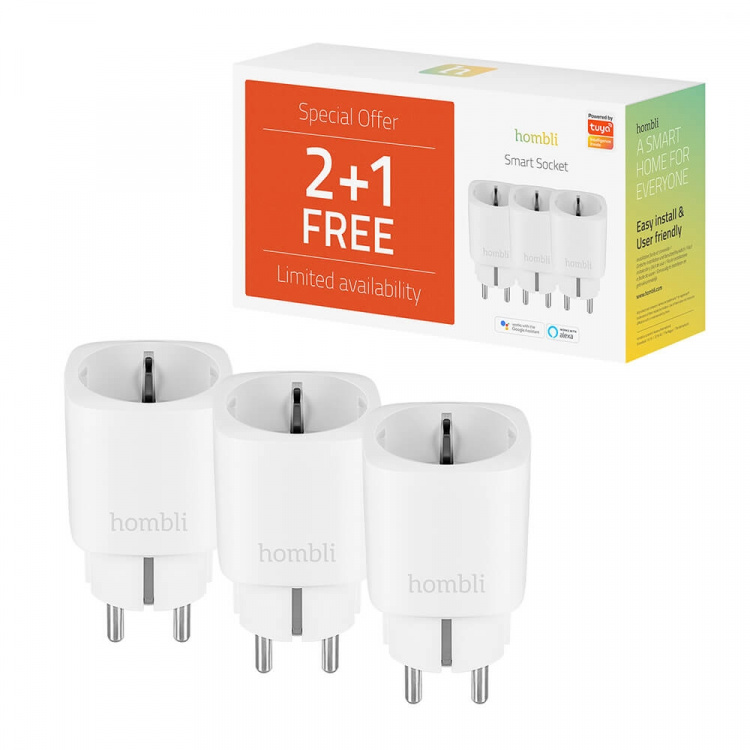 Hombli EU Smart Plug Promo Pak 2+1 Hvit Hombli EU Smart Plug Promo Pak 2+1 Hvit