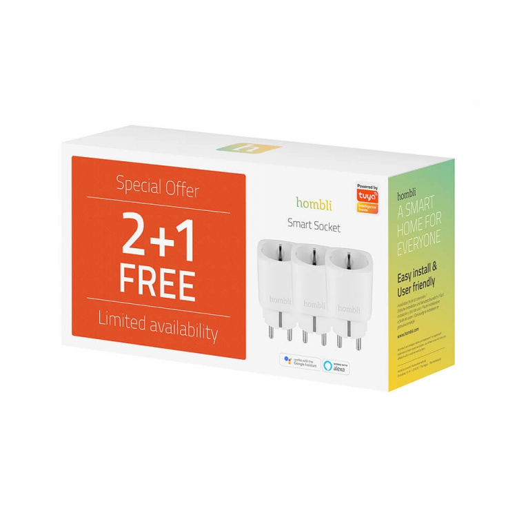 Hombli EU Smart Plug Promo Pak 2+1 Hvit Hombli EU Smart Plug Promo Pak 2+1 Hvit