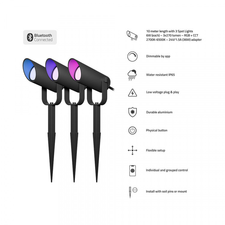 Hombli Smart Utendørs Spotlight 3-pak RGB CCT Svart Hombli Smart Utendørs Spotlight 3-pak RGB CCT Svart