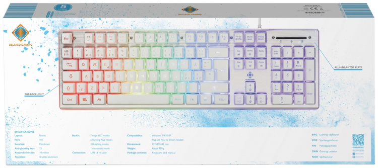 deltaco_gaming WK75 RGB-tastatur 105 taster nordiske membranbrytere oransje