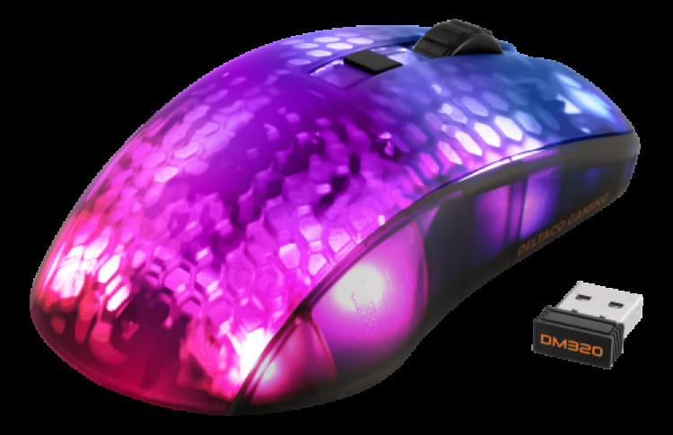 deltaco_gaming DM320 Trådløs, halvtransparent RGB-lightweight-mus, svart deltaco_gaming DM320 Trådløs, halvtransparent RGB-lightweight-mus, svart