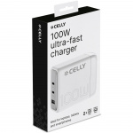 Celly Power Station 1 x USB-A + 2 x USB-C PD 100W GaN Hvit