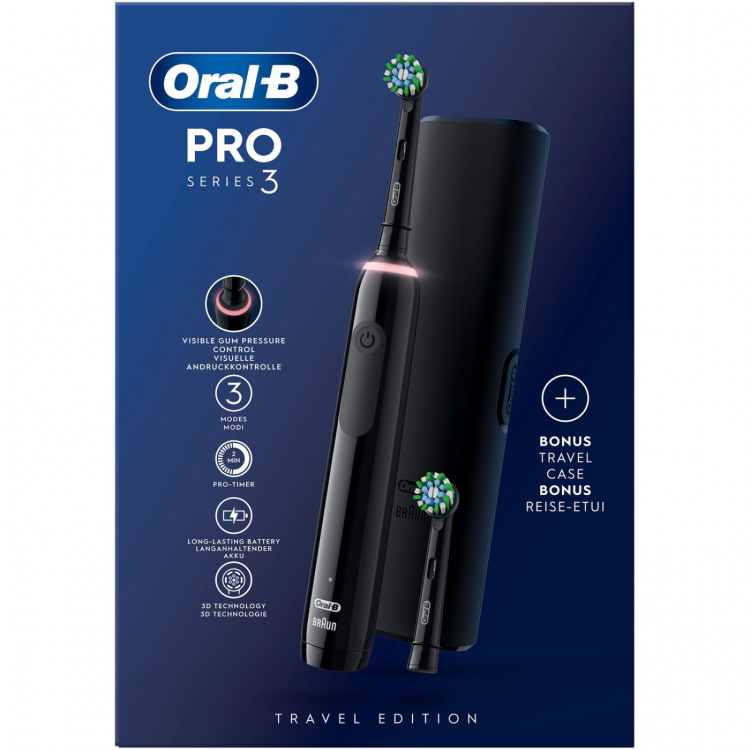 Oral B Elektrisk tannbørste Pro3 Black + ekstra refill + TC